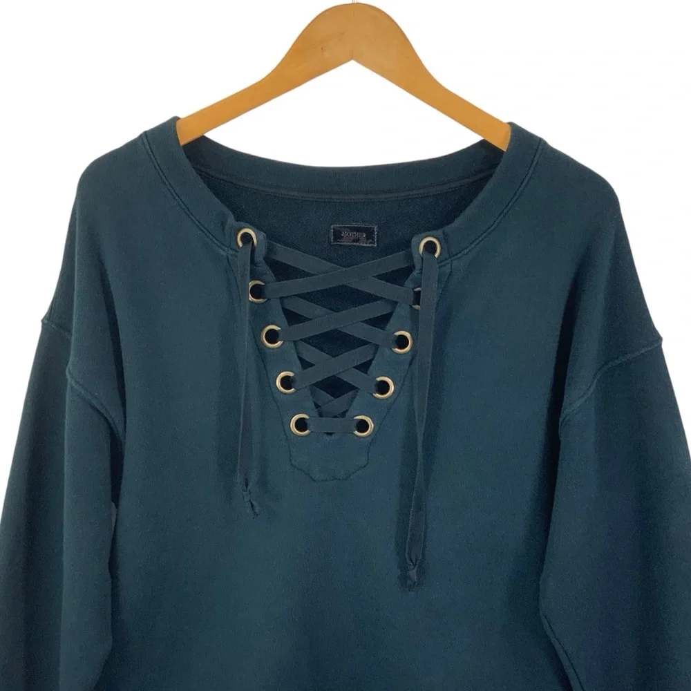 MOTHER The Tie Up Easy Sweatshirt Shoe Lace Top Black Size Large B24 - Picture 3 of 12